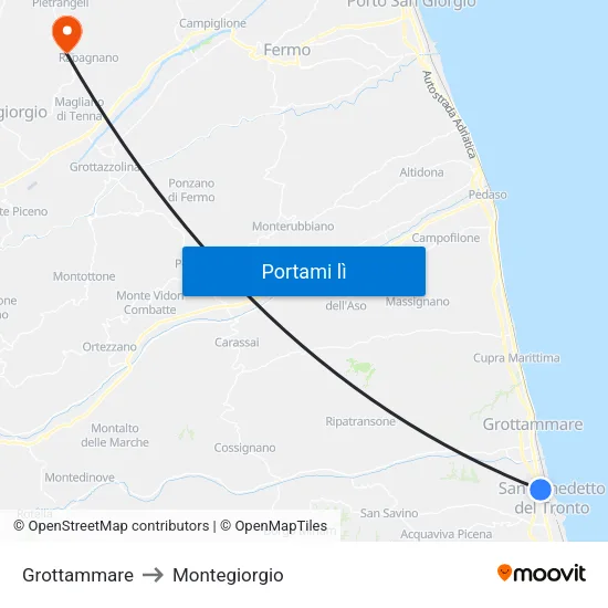 Grottammare to Montegiorgio map