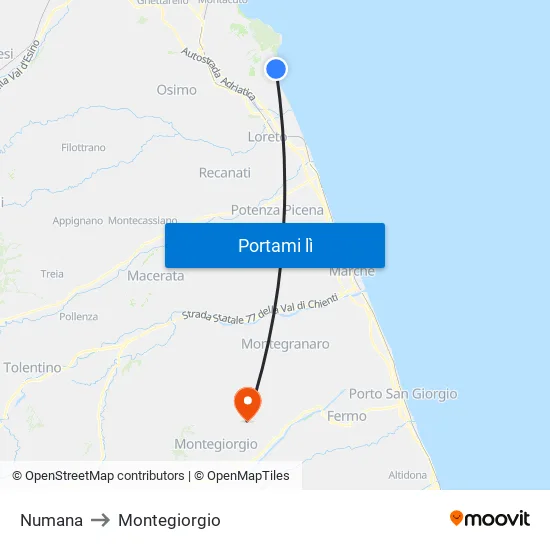 Numana to Montegiorgio map