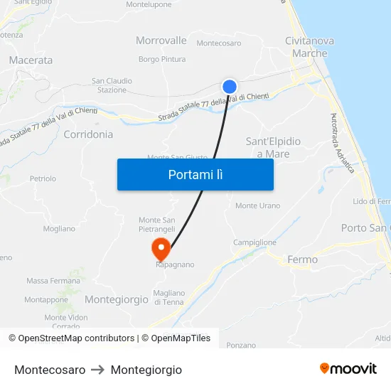 Montecosaro to Montegiorgio map