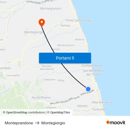 Monteprandone to Montegiorgio map