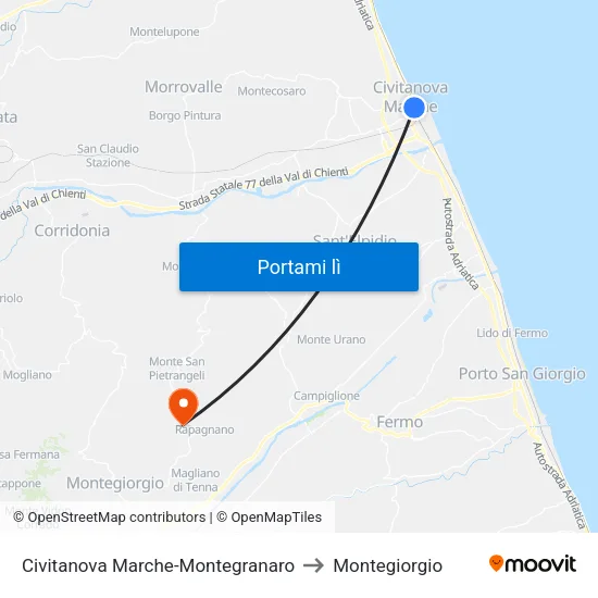 Civitanova Marche-Montegranaro to Montegiorgio map