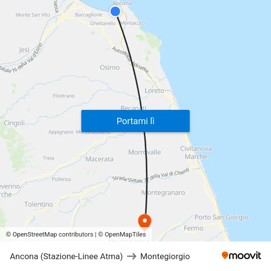 Ancona (Stazione-Linee Atma) to Montegiorgio map