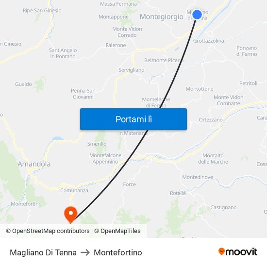 Magliano Di Tenna to Montefortino map