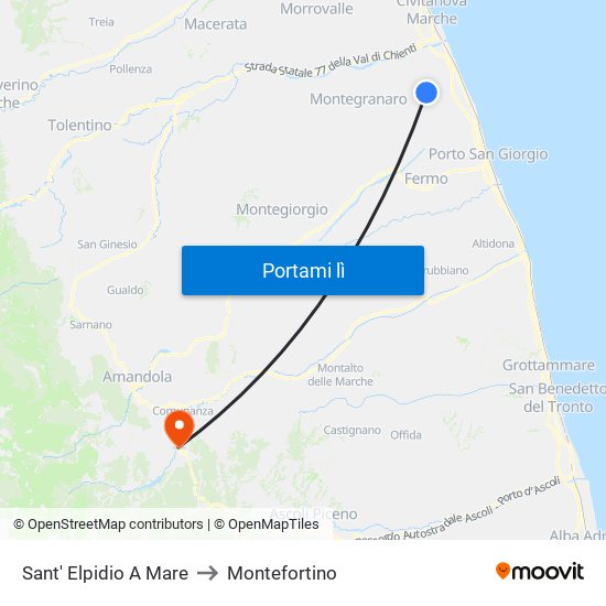 Sant' Elpidio A Mare to Montefortino map