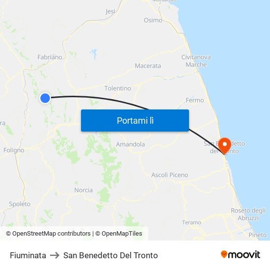 Fiuminata to San Benedetto Del Tronto map