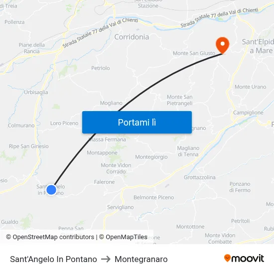Sant'Angelo In Pontano to Montegranaro map