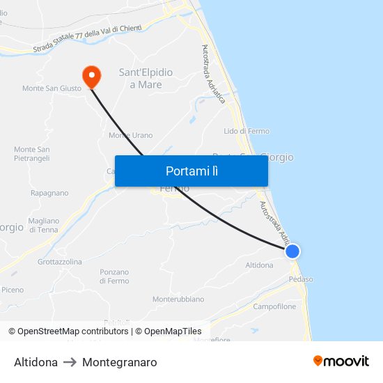 Altidona to Montegranaro map