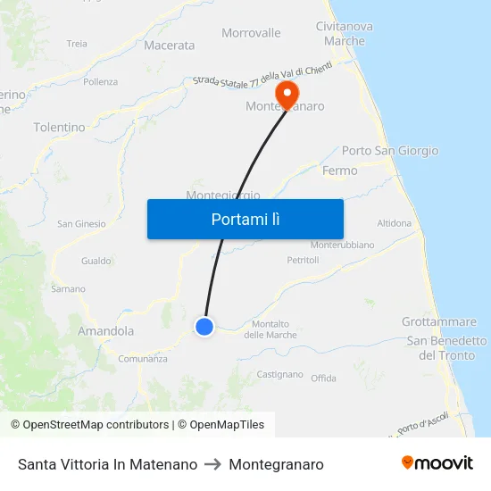 Santa Vittoria In Matenano to Montegranaro map