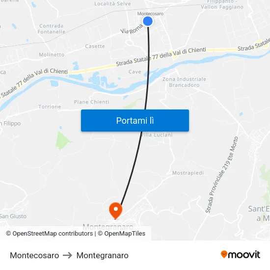 Montecosaro to Montegranaro map