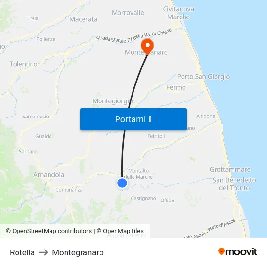 Rotella to Montegranaro map