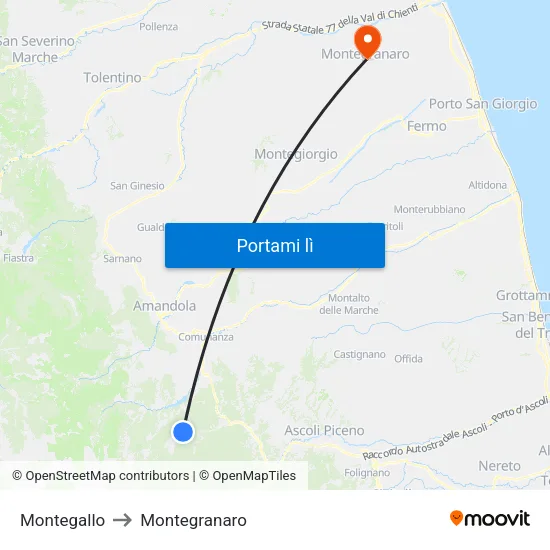 Montegallo to Montegranaro map