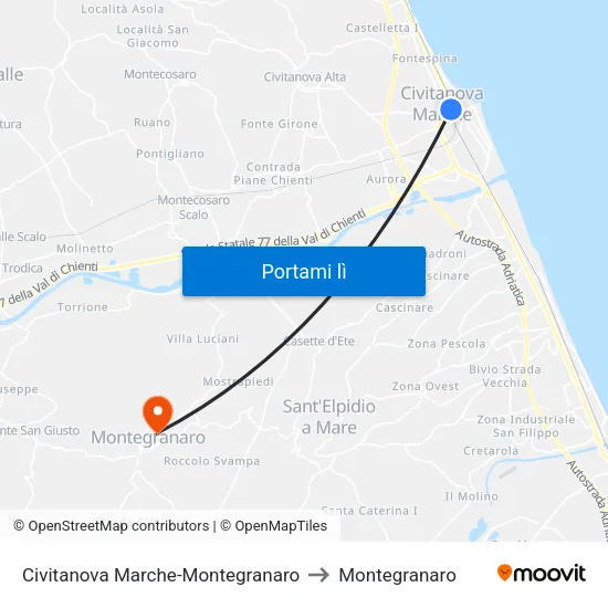 Civitanova Marche-Montegranaro to Montegranaro map
