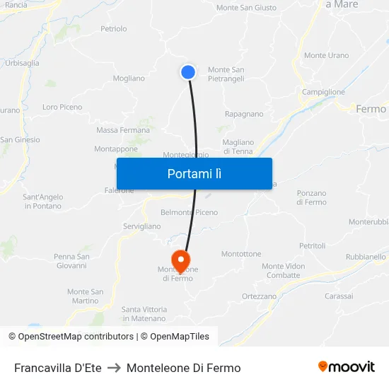 Francavilla D'Ete to Monteleone Di Fermo map
