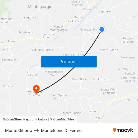 Monte Giberto to Monteleone Di Fermo map