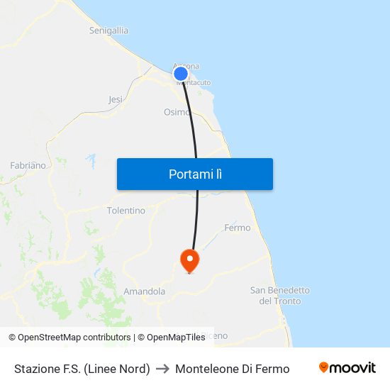 Stazione F.S. (Linee Nord) to Monteleone Di Fermo map