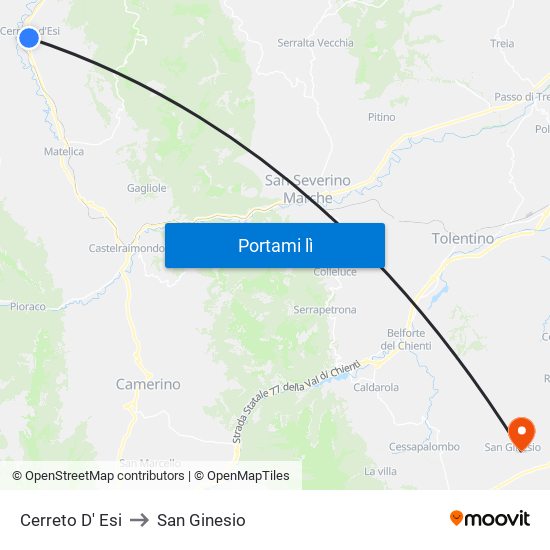 Cerreto D' Esi to San Ginesio map