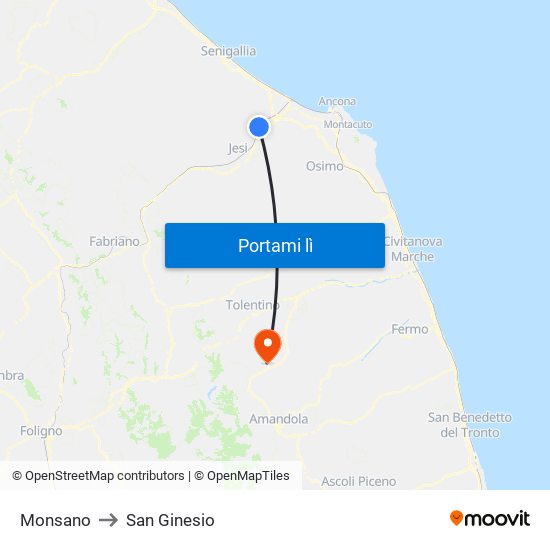 Monsano to San Ginesio map