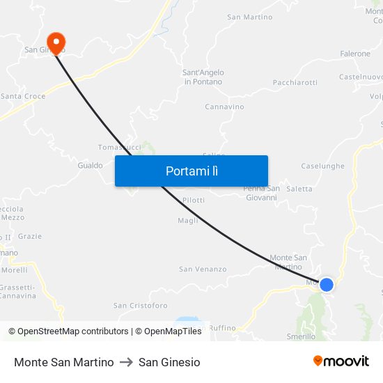 Monte San Martino to San Ginesio map