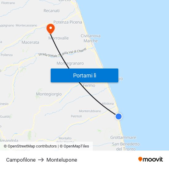 Campofilone to Montelupone map