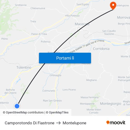 Camporotondo Di Fiastrone to Montelupone map