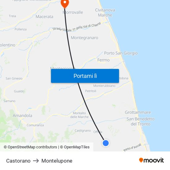 Castorano to Montelupone map