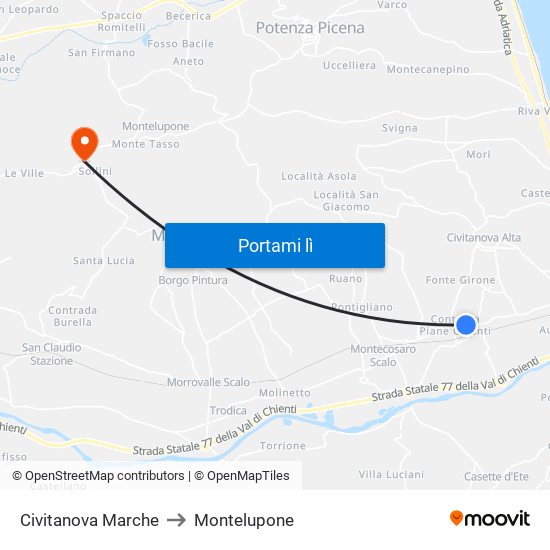 Civitanova Marche to Montelupone map