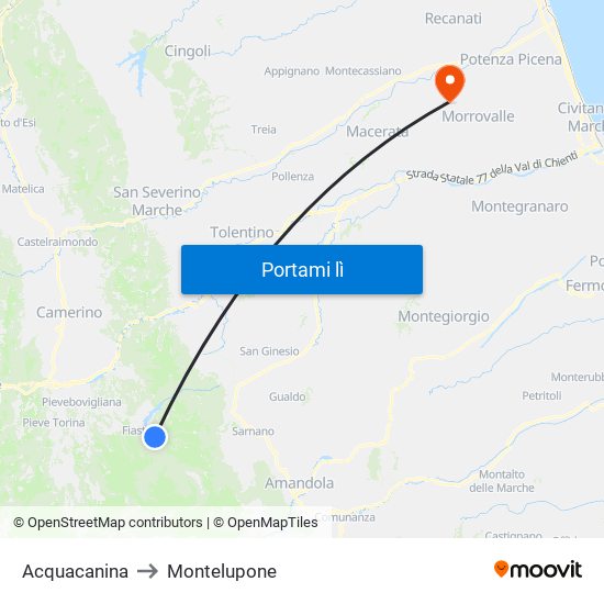 Acquacanina to Montelupone map