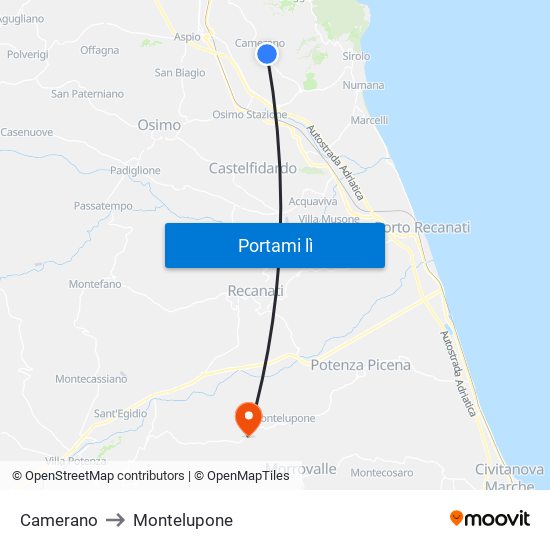 Camerano to Montelupone map