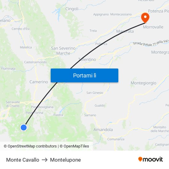 Monte Cavallo to Montelupone map