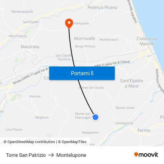 Torre San Patrizio to Montelupone map