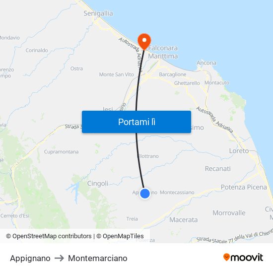 Appignano to Montemarciano map