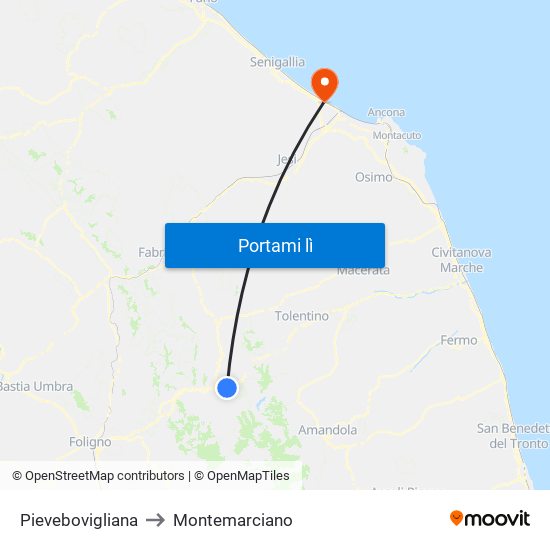 Pievebovigliana to Montemarciano map