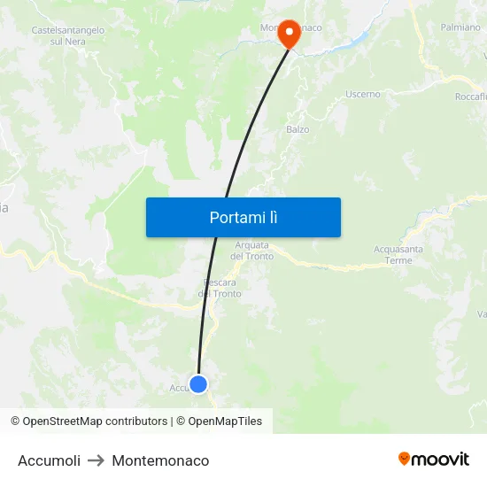 Accumoli to Montemonaco map