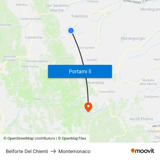 Belforte Del Chienti to Montemonaco map