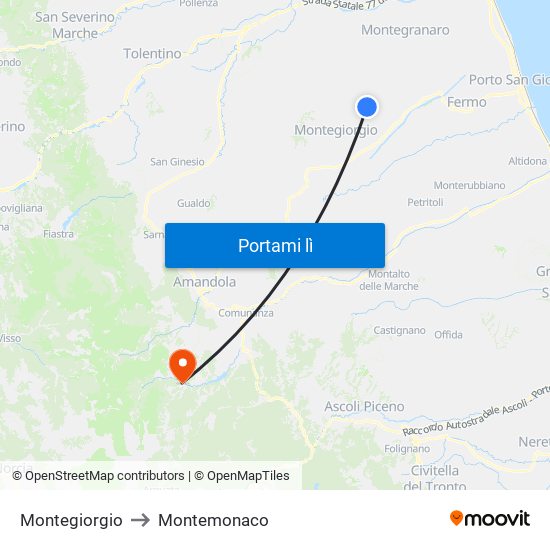 Montegiorgio to Montemonaco map