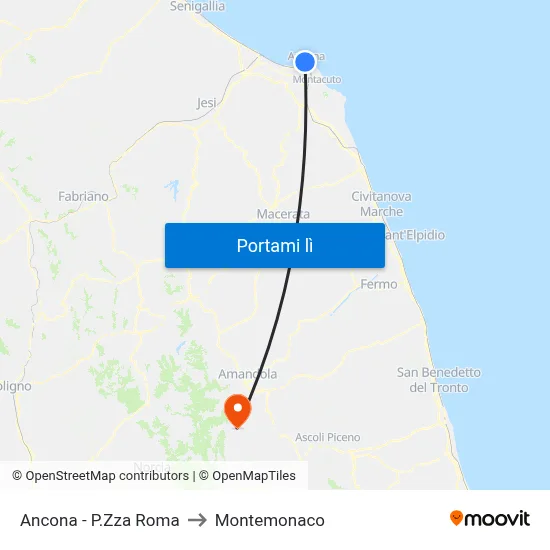 Ancona - P.Zza Roma to Montemonaco map