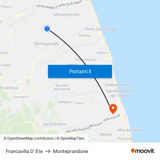 Francavilla D' Ete to Monteprandone map