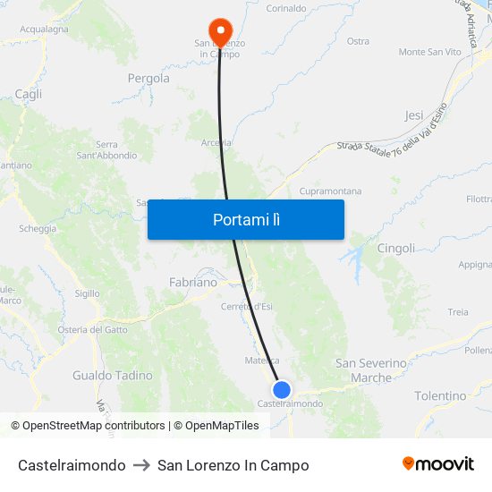 Castelraimondo to San Lorenzo In Campo map