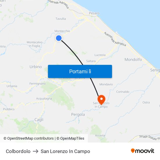 Colbordolo to San Lorenzo In Campo map