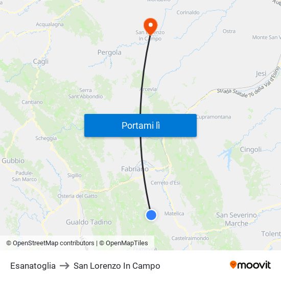 Esanatoglia to San Lorenzo In Campo map