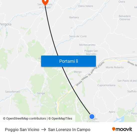 Poggio San Vicino to San Lorenzo In Campo map