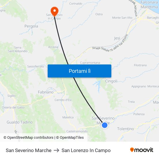 San Severino Marche to San Lorenzo In Campo map