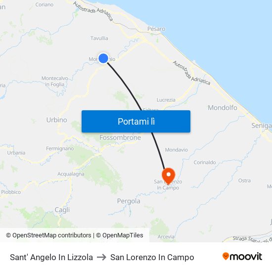 Sant' Angelo In Lizzola to San Lorenzo In Campo map