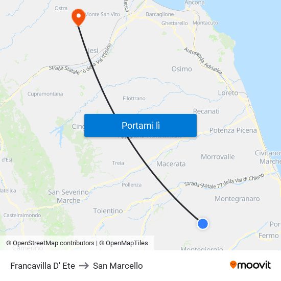 Francavilla D' Ete to San Marcello map