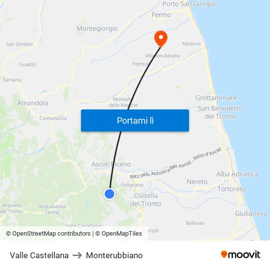 Valle Castellana to Monterubbiano map