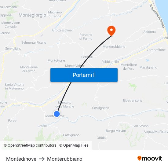Montedinove to Monterubbiano map