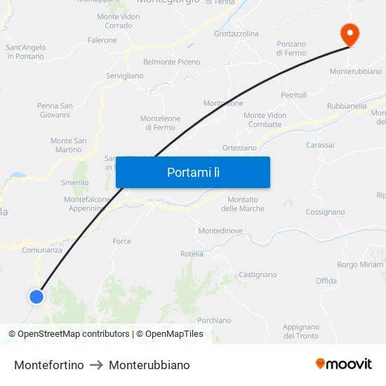 Montefortino to Monterubbiano map
