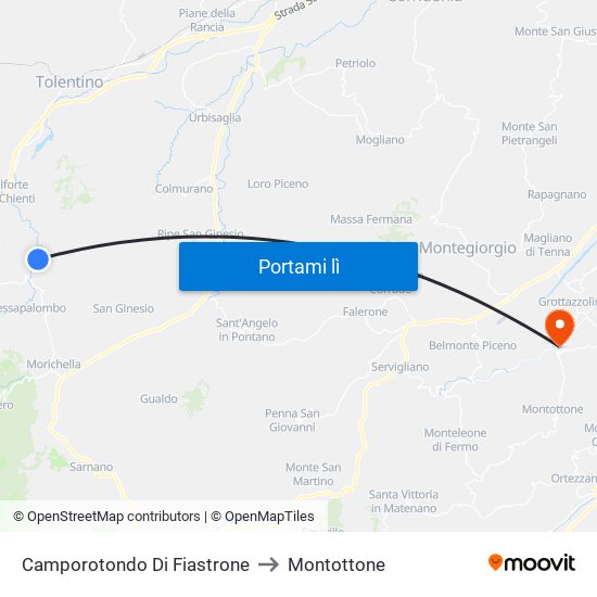 Camporotondo Di Fiastrone to Montottone map