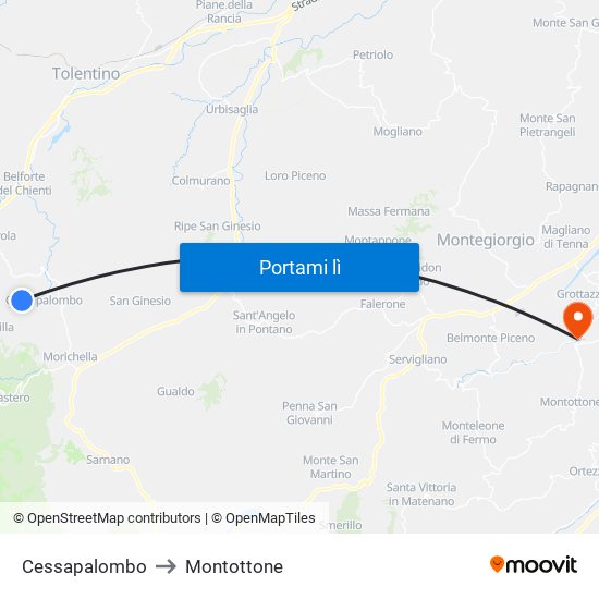 Cessapalombo to Montottone map