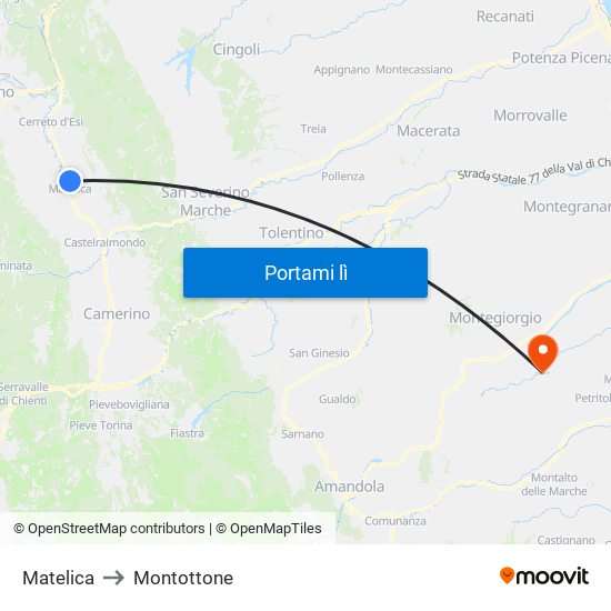 Matelica to Montottone map